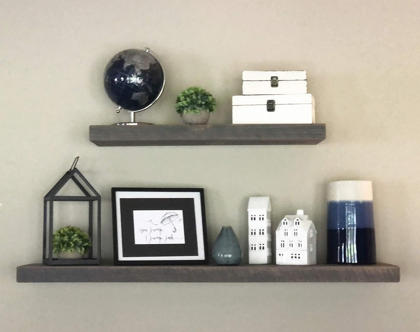 joelsantiques - 30 Inch Wooden Floating Shelves for Wall - 30x6x2 in - Made of Natural Wood - Long Heavy Duty Rustic Wall Shelves for Bedroom - Perfect for Living Room, Kitchen - Gray, Grey