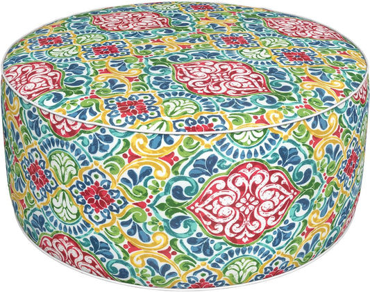 Inflatable Ottoman Stool D31 xH14 for Outdoor/Indoor Use, Water Repellent Patio Foot Rest Stool with Portable Handle,Round Pouf Ottoman Suitable for Garden,Deck and Camping - Damask Red