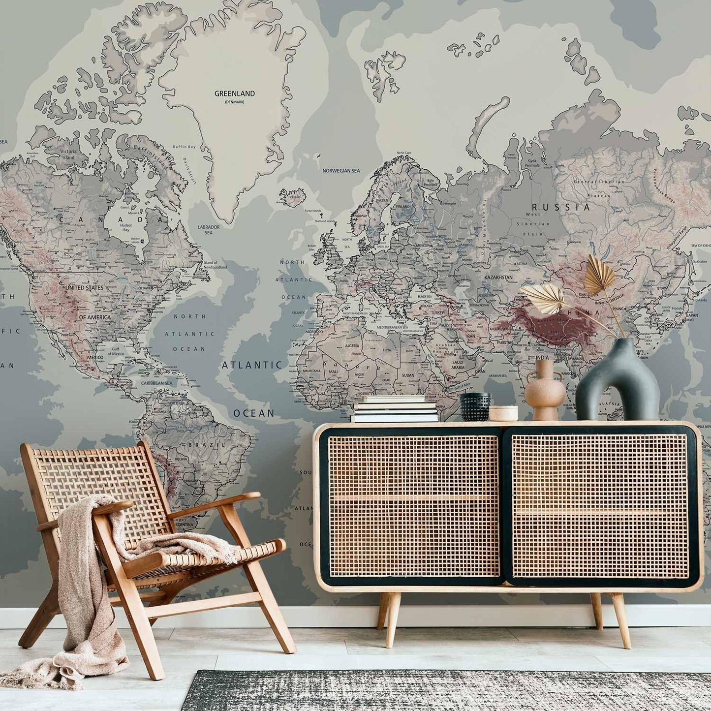 artgeist Premium Wall Mural World Map 118x83 in - XXL Non-Woven Wallpaper Fleece Wall Decor Photo Print Picture Image Design Home Map of The World k-A-0061-a-c
