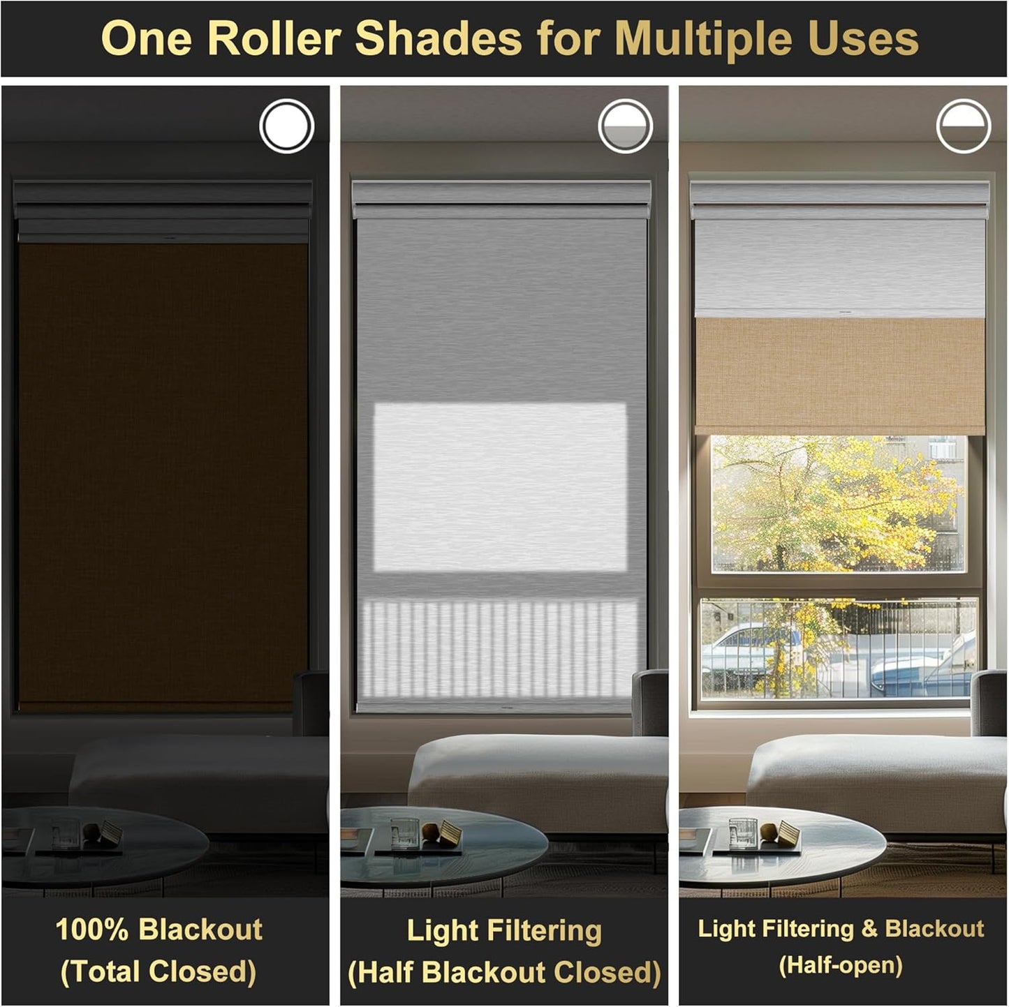 BERISSA Cordless Dual Roller Shades with Cassette Valance - Double Window Blinds with Blackout and Light Filtering - Day and Night Shades in Linen Beige and White - 34 W x 64" H