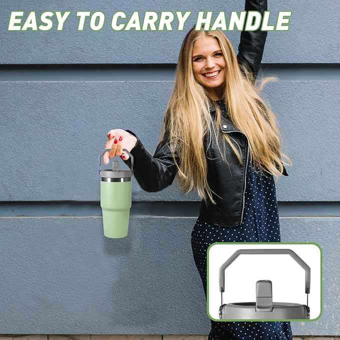 20 oz Tumbler with Handle, Insulated Tumbler with Lid and Flip Straw Leak Proof Double Wall Stainless Steel Vacuum Travel Coffee Mug Insulated Water Bottle Thermal Cup, Cupholder Friendly, Green