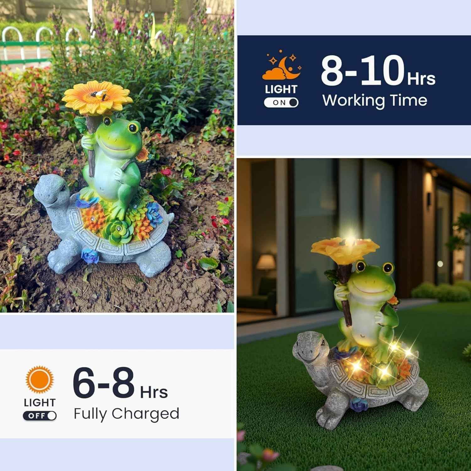 Mrocioa Gnome Solar Outdoor Garden Decor with Light, Gnomes Statues with LED Lantern Fall Outdoor Porch Patio Yard Art Decoration Holiday Gardening Gifts Figurine Lights (Frog with Mushroom)