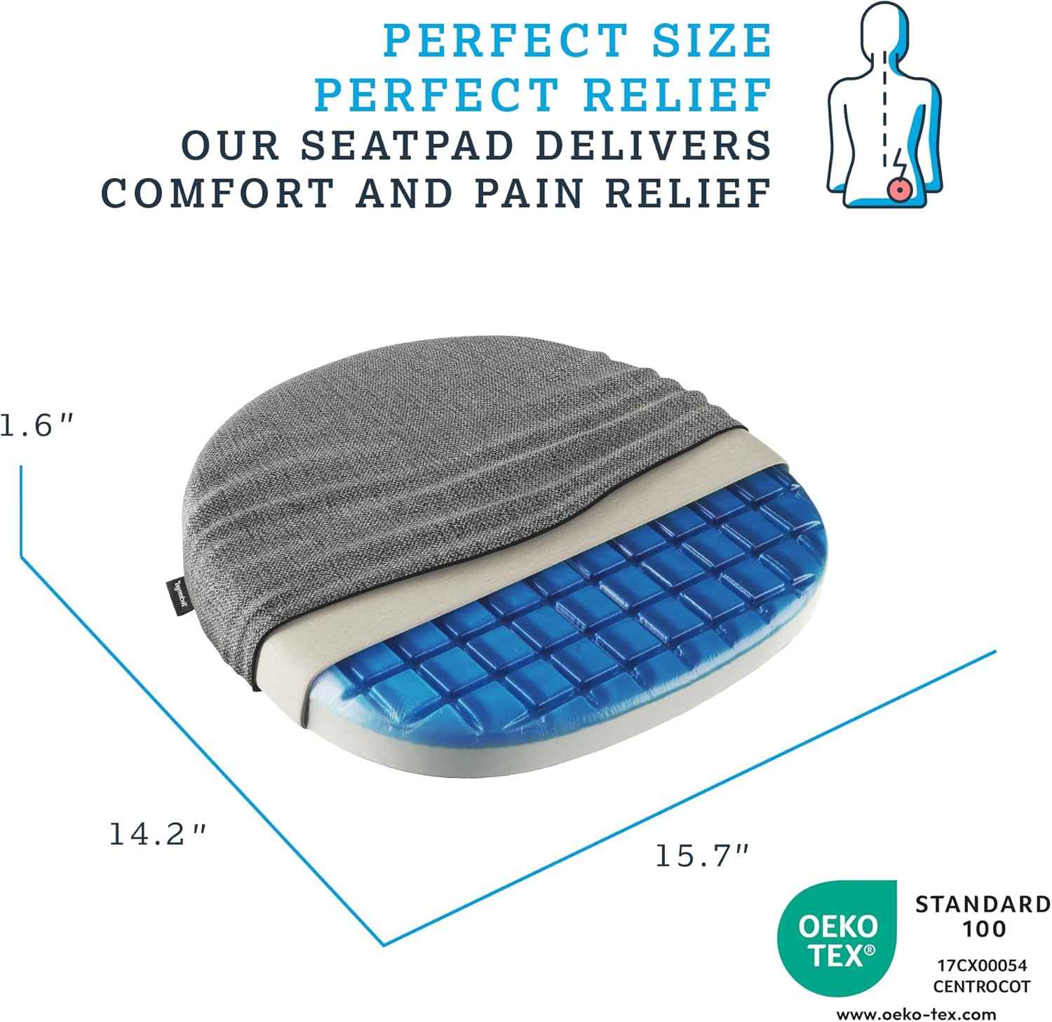 Technogel Pebble Cooling Gel Seat Cushion – Ergonomic Support for Office Chair, Car, Airplane – Sciatica, Hip & Coccyx Pain Relief for Long Sitting, Office Workers, Drivers, Gamers, Wheelchair Users