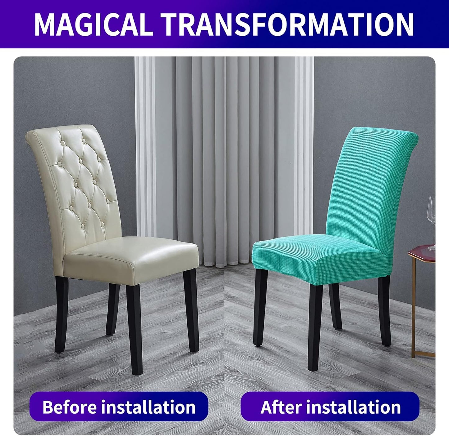 Howhic Stretch Chair Covers for Dining Room Set of 4, Removable Washable Dining Room Chair Covers, Dining Chair Slipcovers Seat Protector, Great for Home and Banquet Decoration (Turquoise, 4 Pack)