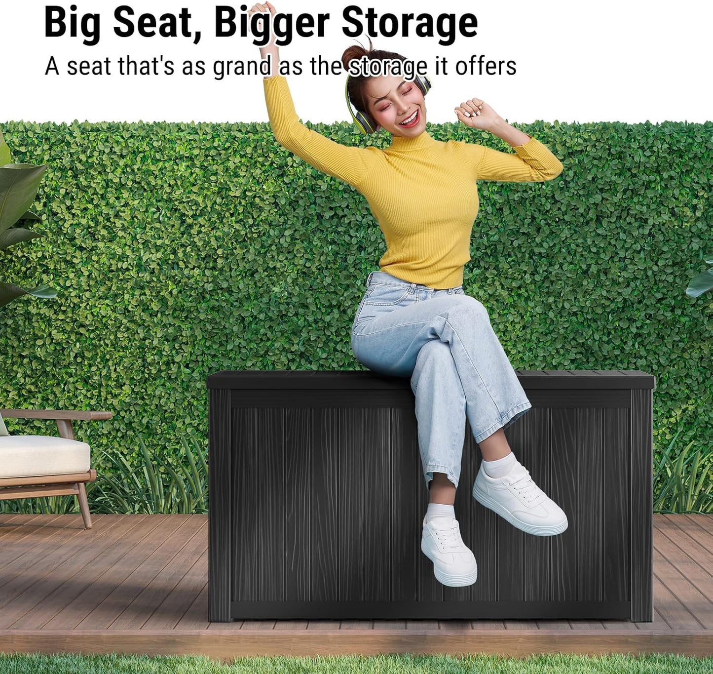 Mars Villa 180 Gallon Outdoor Storage Box Waterproof, Extra Large Resin Deck Box, Outside Storage Bin for Patio Furniture Cushions, Pool Supplies, Sports Gear, UV Resistant and Weatherproof, Black