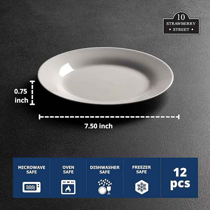 10 Strawberry Street 7.5" Catering Round Salad/Dessert Plate, Set of 12,White