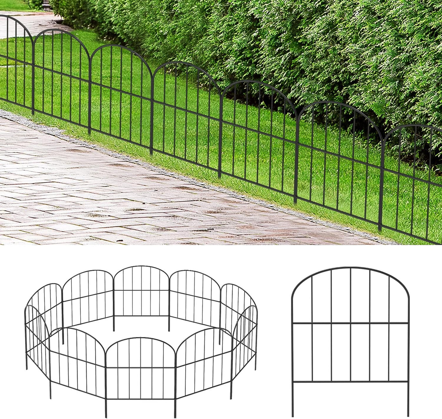 OUSHENG Small Decorative Garden Fence, 10ft (L) x 16.5in (H) Fencing, Rustproof Metal Wire Panel Border Animal Barrier for Dog, Flower Plant Edging for Yard Backyard Outdoor, Arched