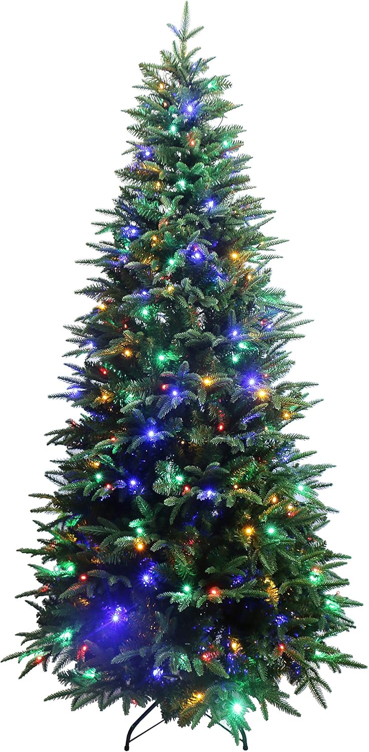 Luxury Real Feel Forest Fir Slim Christmas Tree Pre-lit with Dual Color LEDs Warm White/Multi-Color (6ft)