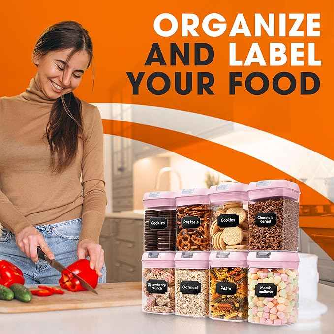Cheer Collection Airtight Food Storage Containers, Kitchen Storage Containers for Pantry, Set of 8 Food Containers with Lids Airtight, Pantry Storage Containers & Organizers with Lids, Pink