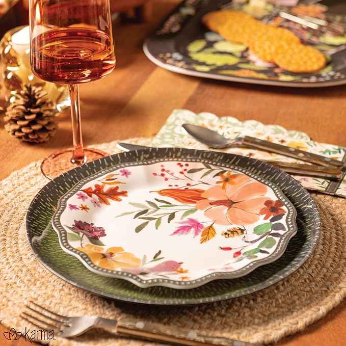 Karma, 8.75 inches Melamine Salad Plates Set of 4, Reusable Dishwasher Safe Plates for Outdoor and Indoor, Eclectic Butterflies