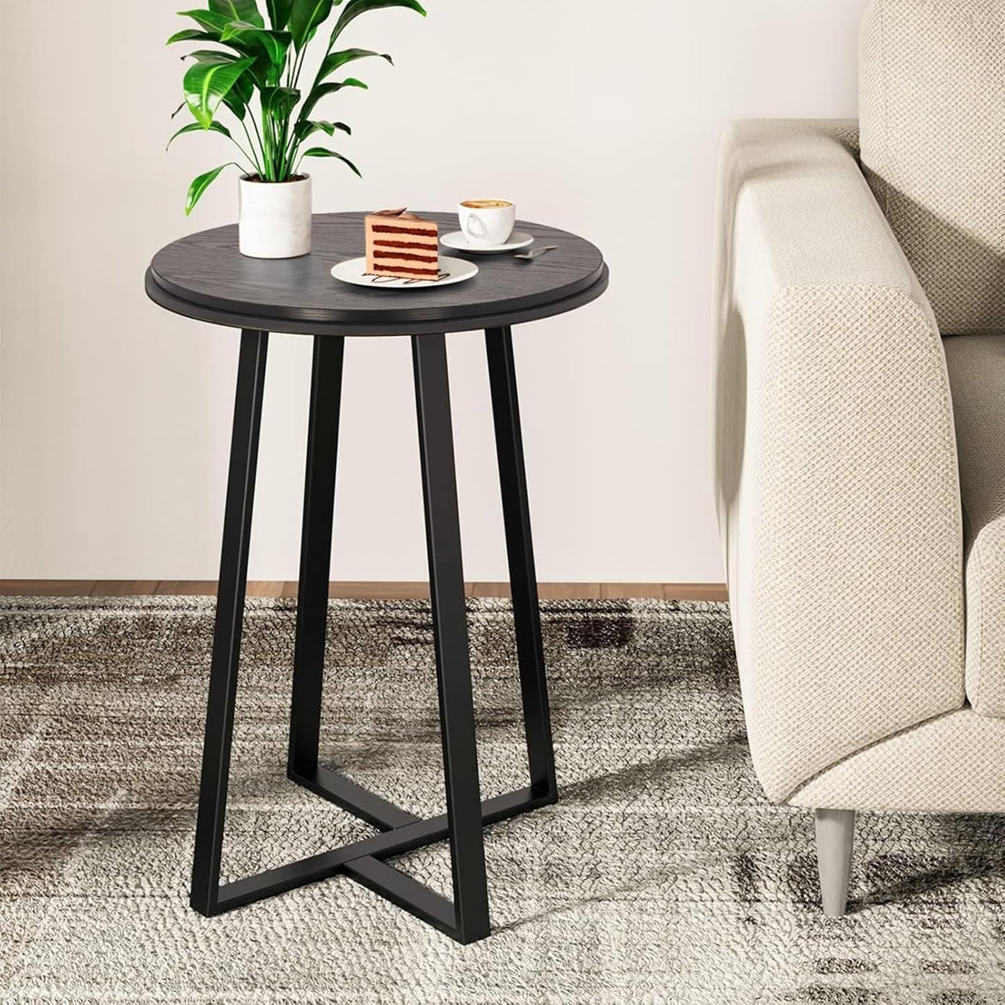 Round End Table, Small Side Table Black Color MDF Top, Metal Frame Black, Tall End Side Table for Bed Room, Coffee Tea End Table for Living Room(Round Black)
