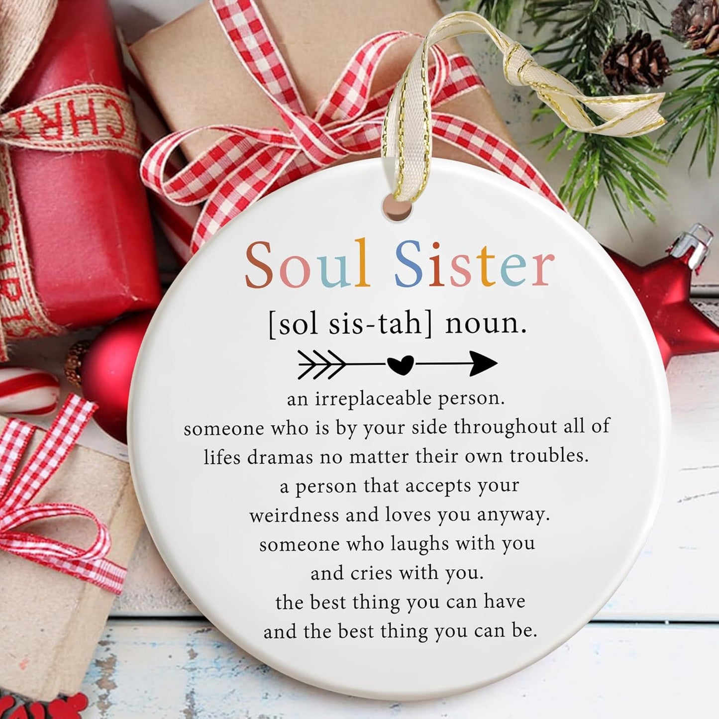 Friendship Christmas Ornaments - Best Friend & Soul Sister - Irreplaceable Gifts for Friends