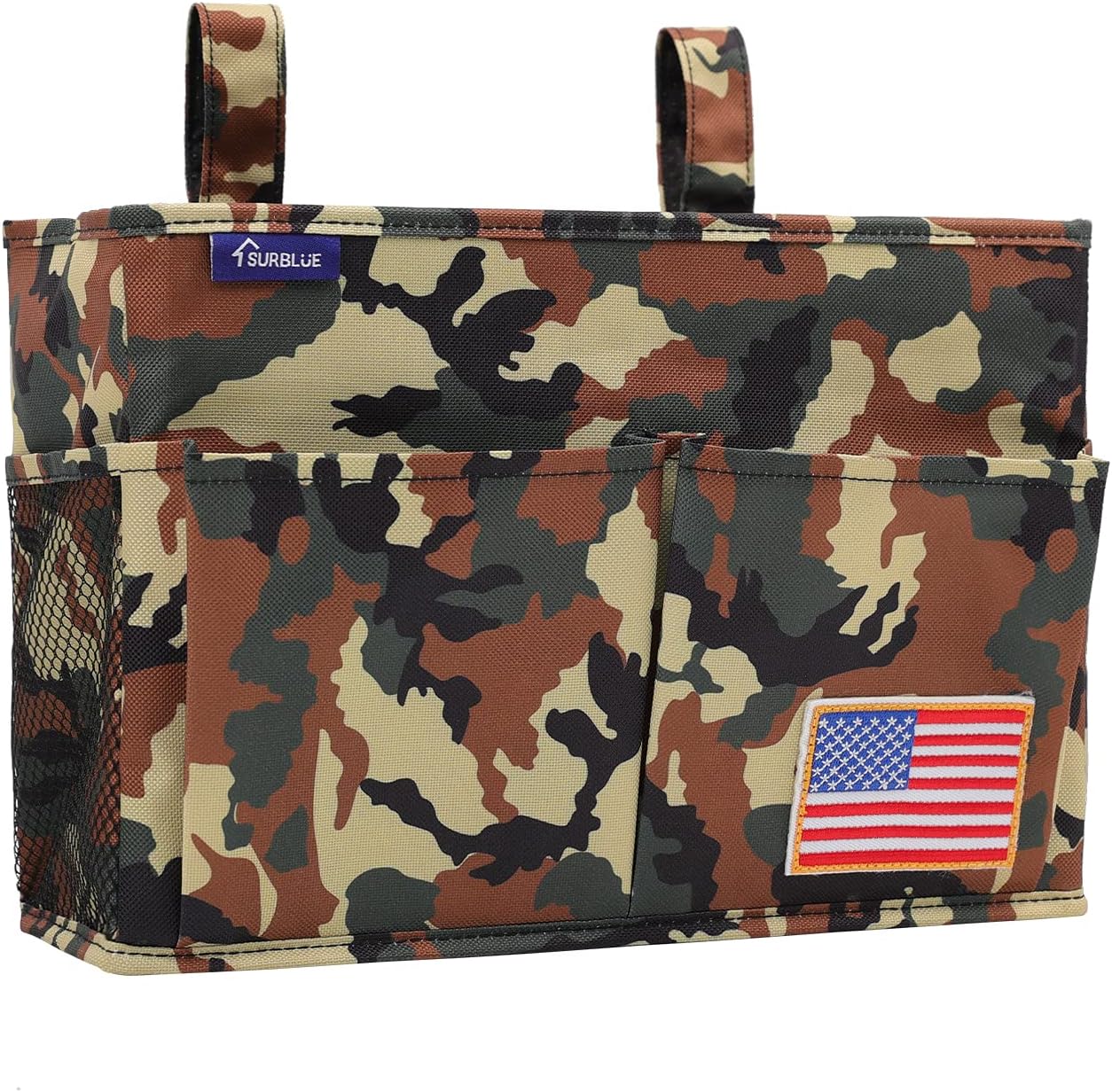 Surblue Bedside Caddy Hanging Organizer Storage Bag Pocket for Bunk, Hospital Beds, College Dorm Rooms, Baby Bed Rails, Wheelchair Side Bag, Camp Chairs, 4 Pockets and 2 Hooks (Small Jungle)