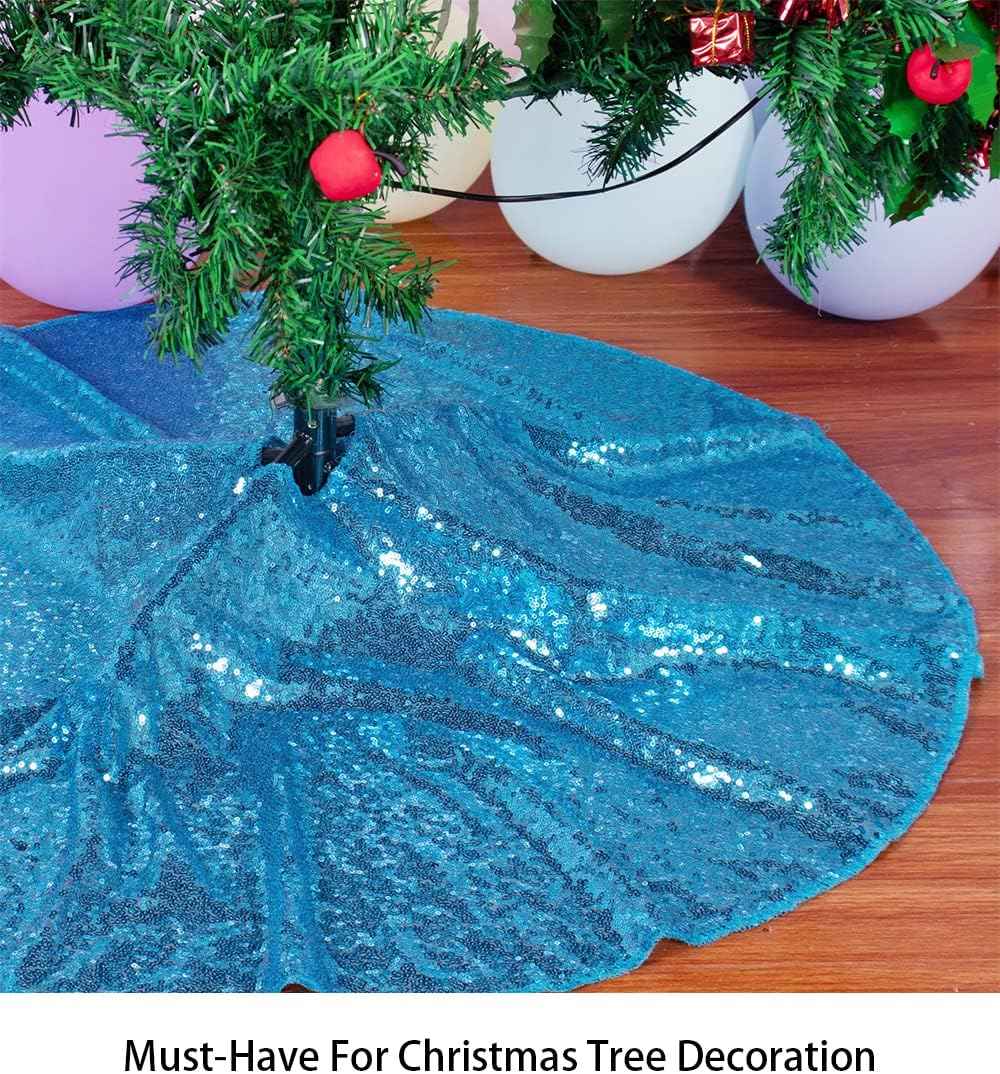 ShinyBeauty Christmas Tree Skirt Shimmer Tree Skirt Sequin Tree Skirt for Christmas Decoration -1114S (36Inch, Turquoise)