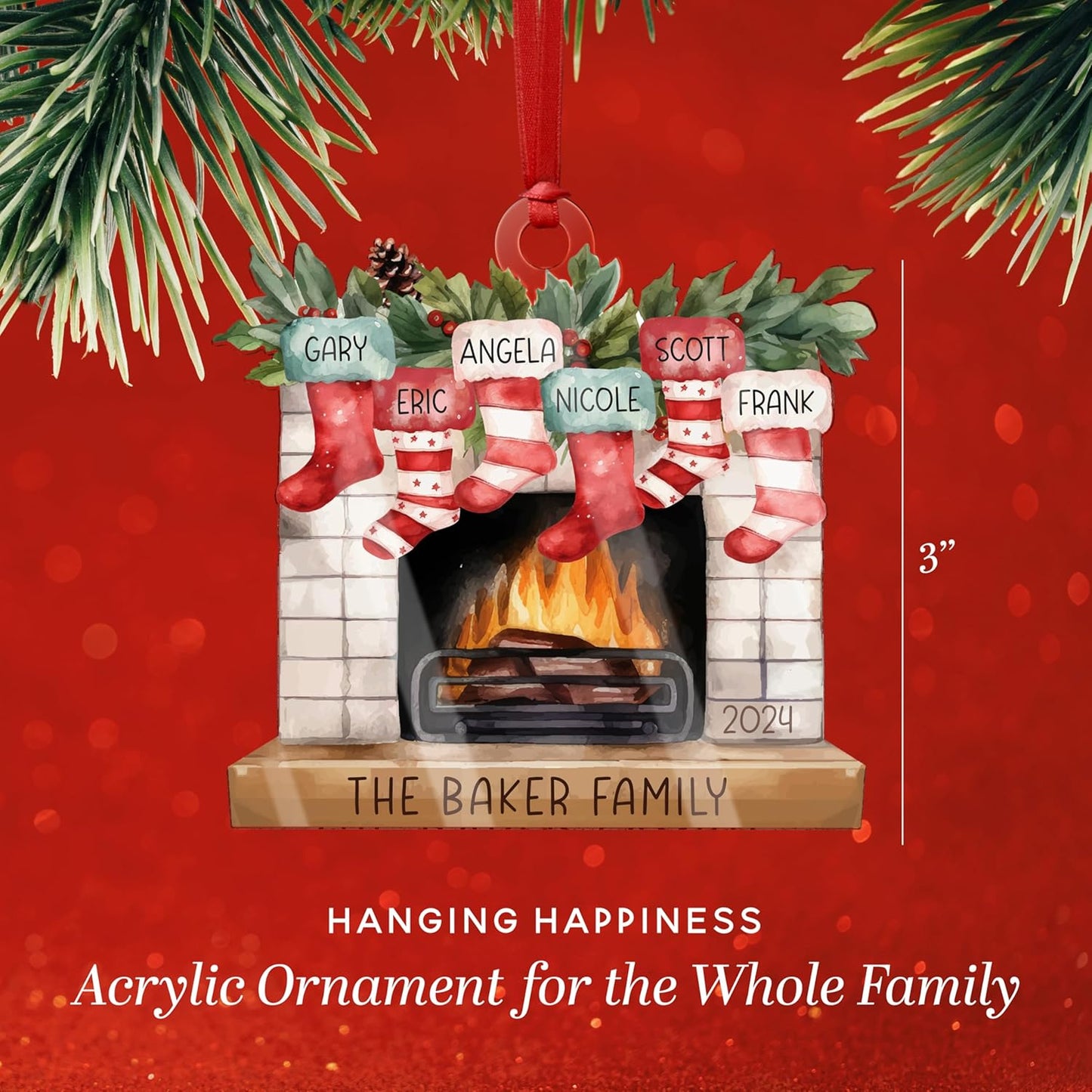 Christmas 2026 Family Ornaments Personalized - Up to 7 Names - Custom Fireplace Mantle Ornament w/Names, Family Christmas Tree Ornament, Personalized 2025 Xmas Ornaments