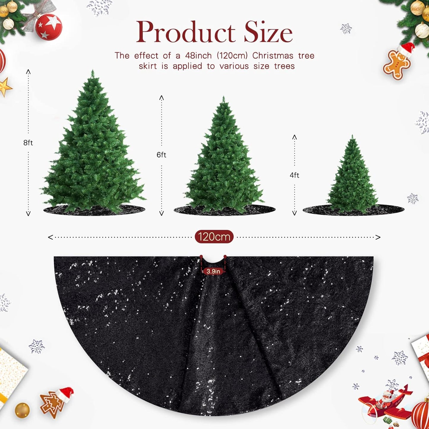 Christmas Tree Skirt Black Sequin Tree Skirt 48 Inches Xmas Tree Skirt Mat Sparkly Christmas Tree Halloween Decorations