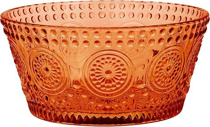 Boston International Vintage-Inspired Glass Serving Bowl with Embossed Floral Pattern for Salad Snacks Dinner, Small 4.75" x 2.25", Umber Codi