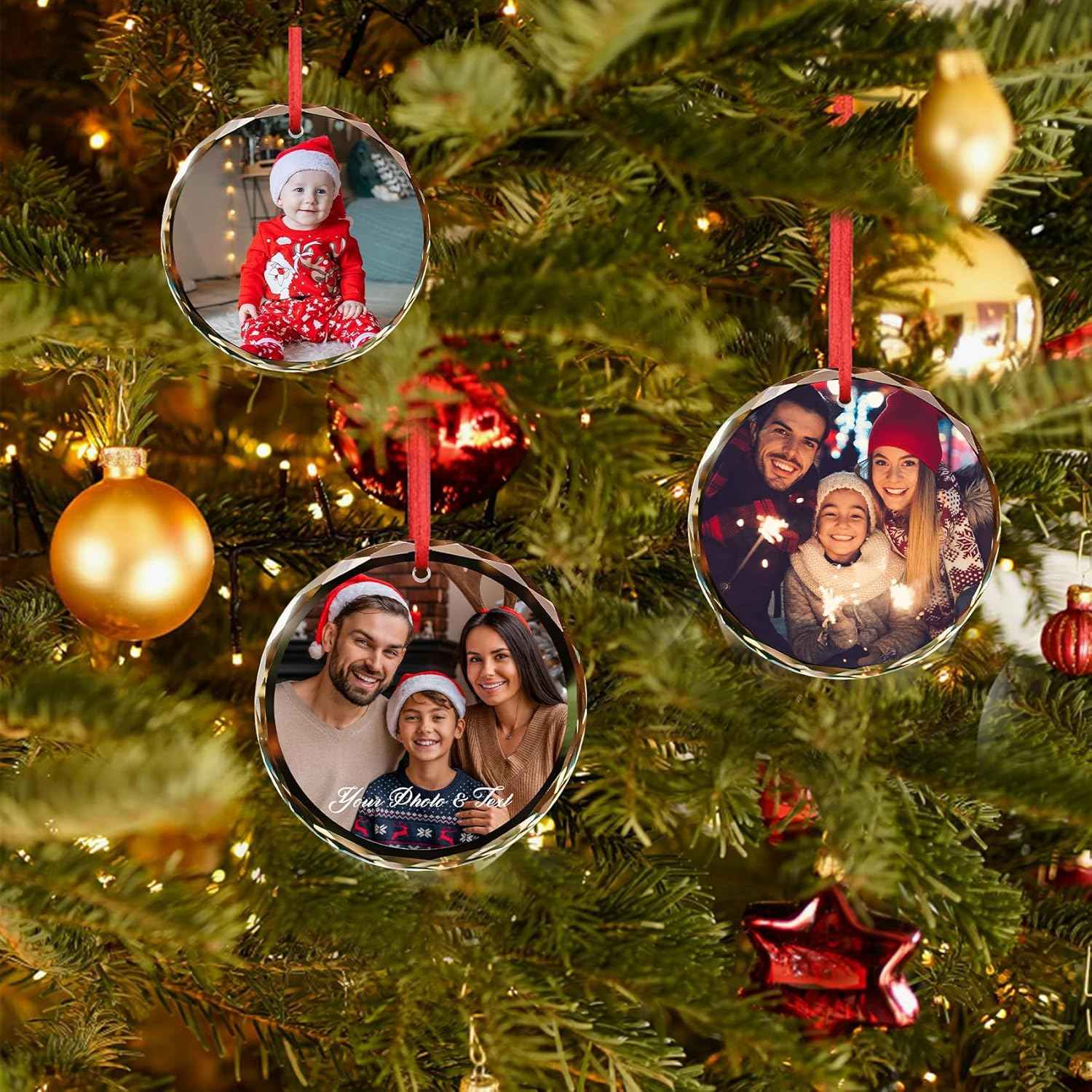 Personalized Christmas Ornaments,Custom Christmas Ornament,Custom Photo Text Glass Christmas Ornament,2025,Customized Christmas Ornaments,Gifts for Family Kids Couple Friends