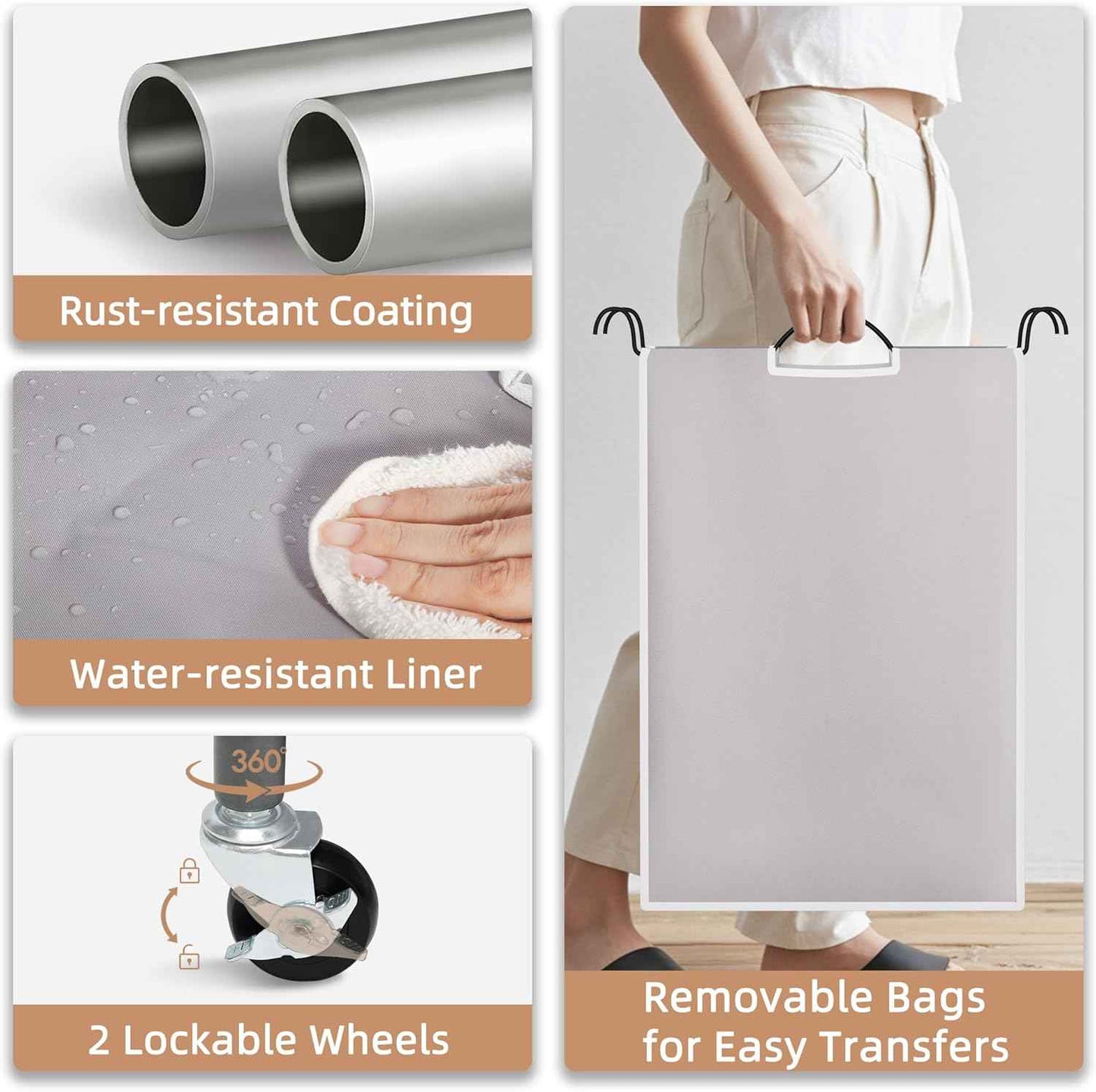 STORAGE MANIAC 3 Section Laundry Sorter, 35.6 Gal (135 L) Laundry Hamper Cart with Heavy Duty Rolling Lockable Wheels and Removable Bags, Clothes Organizer Basket Clothes Separator Hamper, Gray