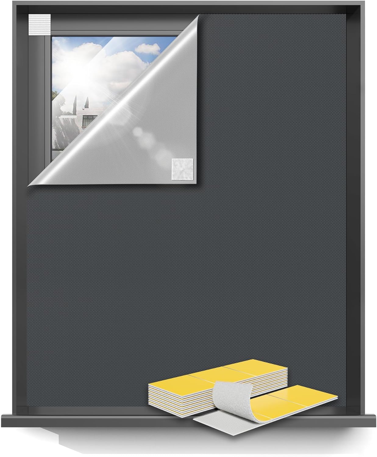 Sumobaby Blackout Curtains for Bedroom Portable 114"x57",Black Out Window Cover with Heat-Resistant Hook&Loop Tapes,100% Blackout Shades,Blinds for Windows Easy to Cut Fit for Baby Room&TV Room(Gray)