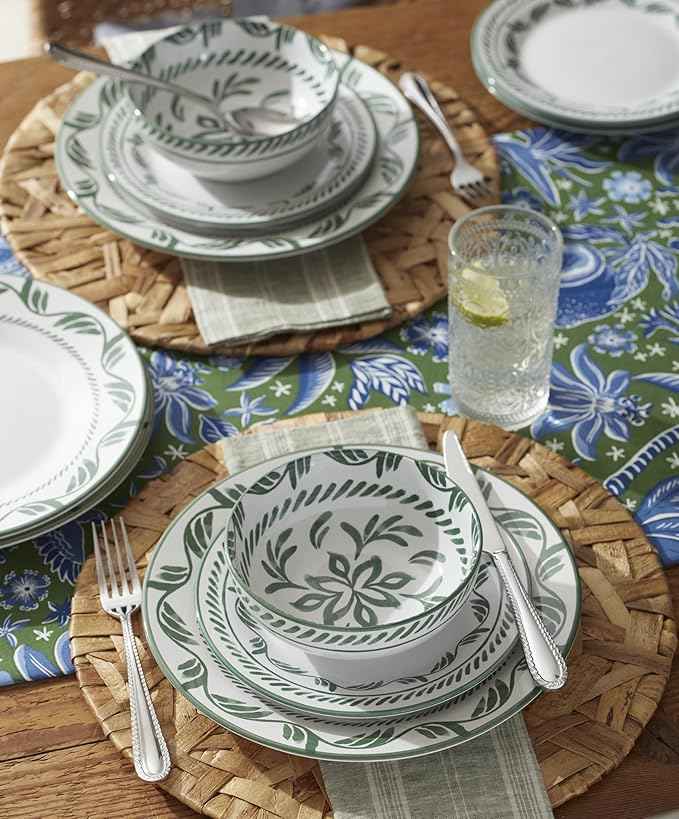 Oneida Dinnerware Set, Solear Green 12-Piece Set, Service For 4, Stoneware Material, Dishwasher Safe & Microwave Safe, Home, Kitchen And Dining, Dinner Plates And Bowls Sets (Green, 12 Pieces)