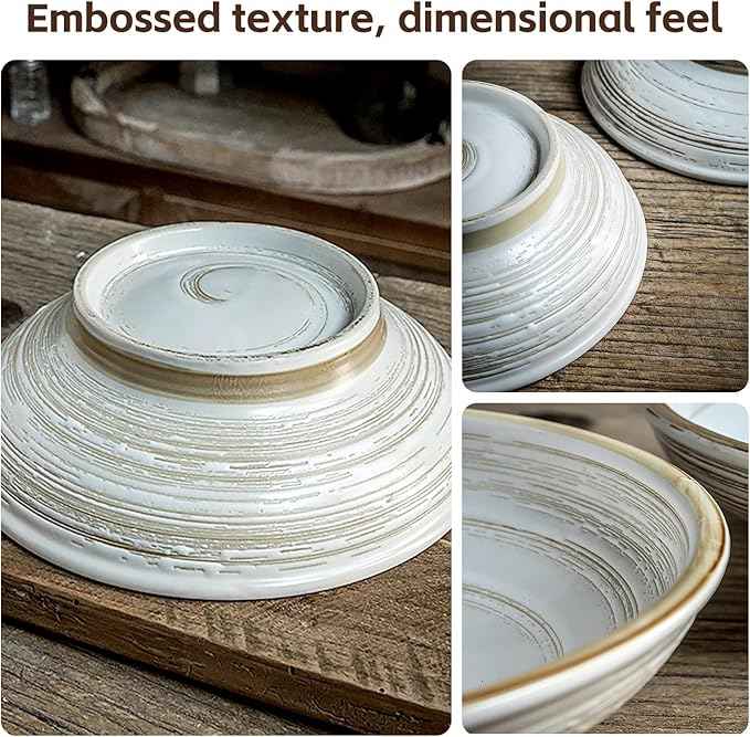9 Inch Decorative Bowl, Embossed Textured Ceramic Centerpiece Bowl for Tabletop, Floral Fruit Display, Kitchen & Dining Serving Bowl, Farmhouse, Bohemian Home Deco