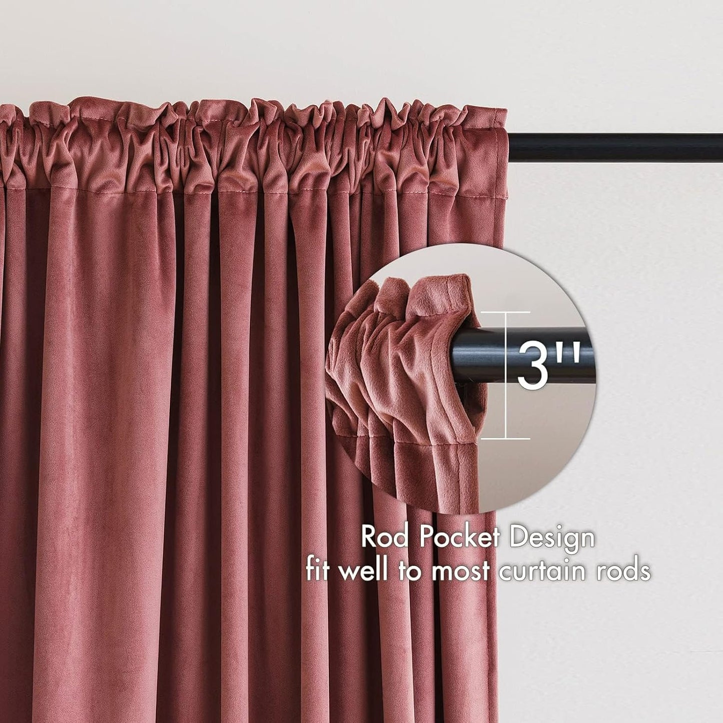 MIULEE Dusty Rose Pink Velvet Curtains 96 Inches Long, Thermal Insulated Blackout Drapes for Bedroom Living Room Patio Door, Light Blocking Window Panels, Rod Pocket, Set of 2 W66 x L84