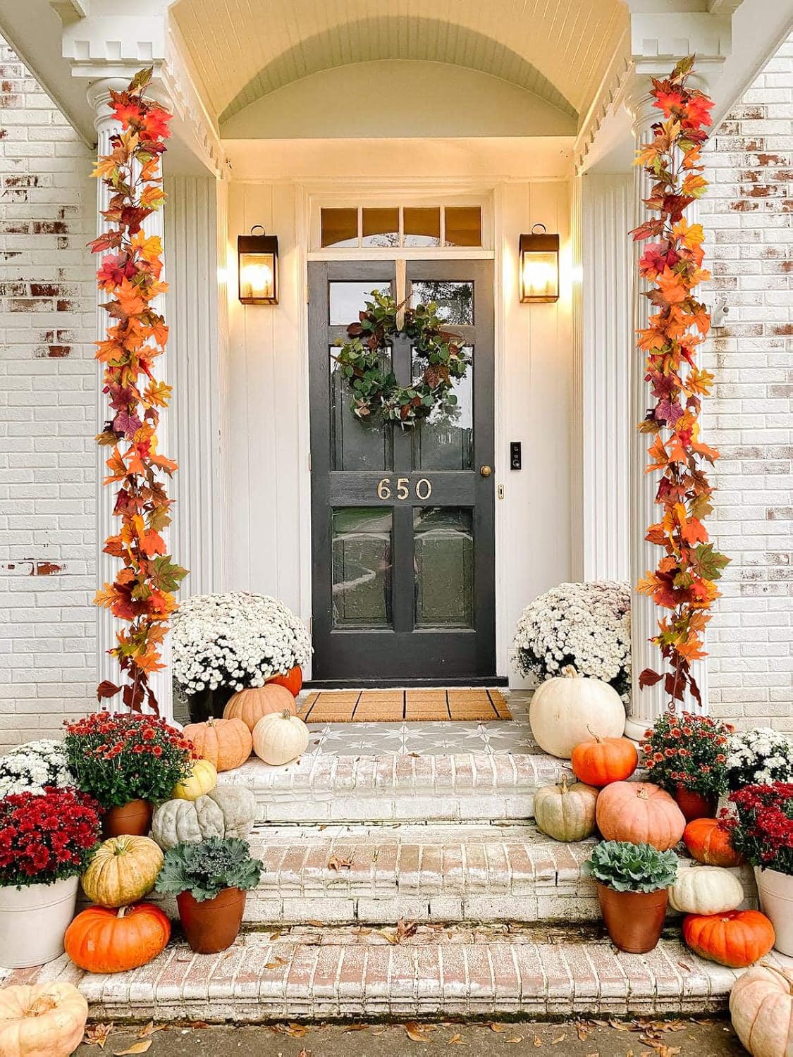 Lvydec 6 Pack Fall Maple Garland - 5.9ft/Strand Artificial Fall Foliage Garland Realistic Maple Leaves Autumn Decor for Home Wedding Halloween Thanksgiving Party