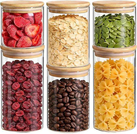 ComSaf Glass Storage Containers with Lids (0.6qt/1qt/1.5qt) Set of 6,Glass Pantry Storage Containers with Airtight Lid & lables for Dry Food, Snacks, Nuts, Stackable for Kitchen, Pantry Organization