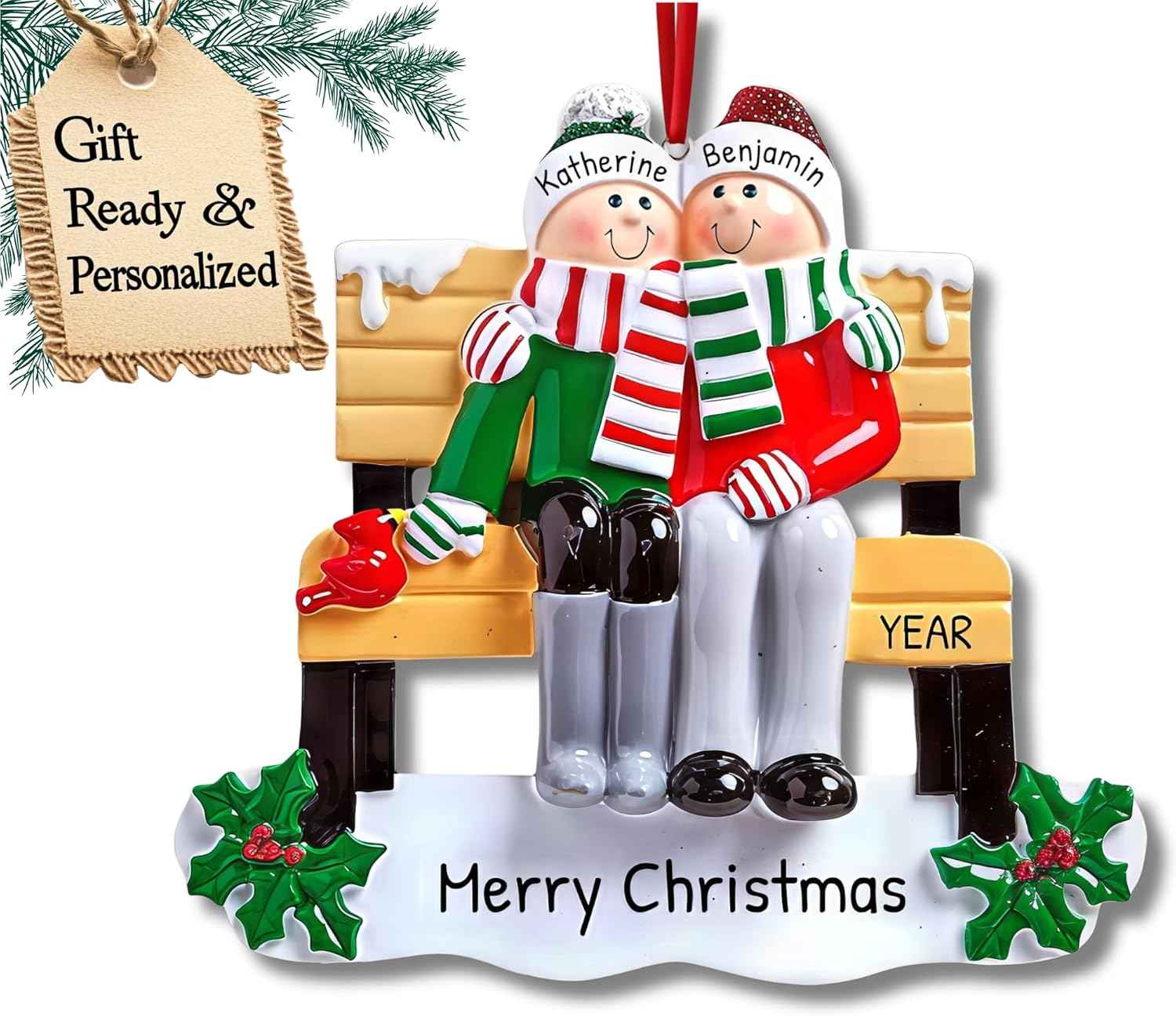 3D Personalized Our First Christmas Ornament 2025 | Custom Bench Couple Ornaments Romantic Holiday Couples Ornament 2025 Family of 2 Unique for a Couple Ornaments Couples Unique Gifts