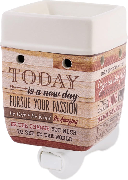 Elanze Designs Today Aspire Change The World Wood Look Stoneware Electric Plug-in Wax Tart Oil Warmer