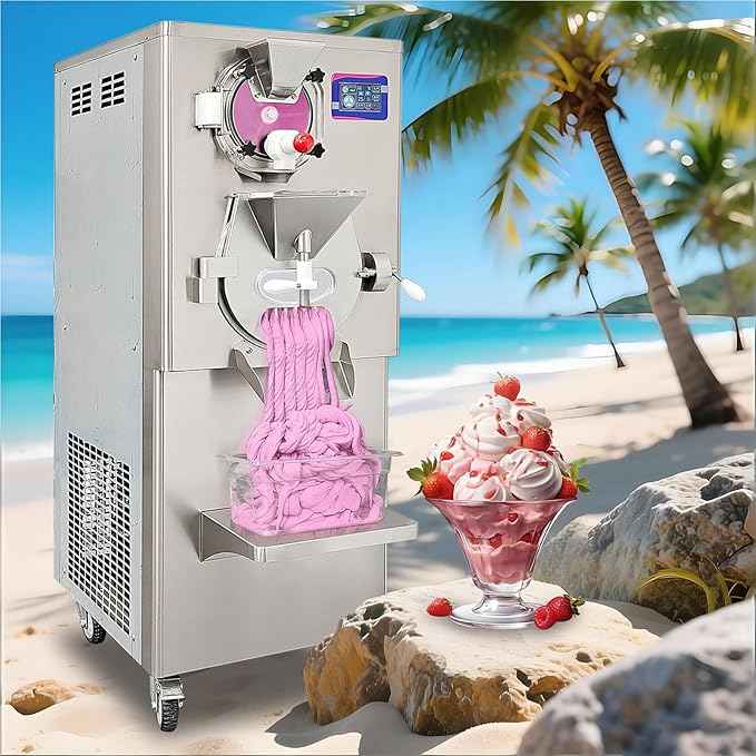 Kolice Commercial 220V Hard Ice Cream Machine, Italian Water Ice Cream Machine with Pasteurizer, Pasterizer with Freezing, Heating, Pasterized and Cooling Function,Output 9-11 Gal per Hour