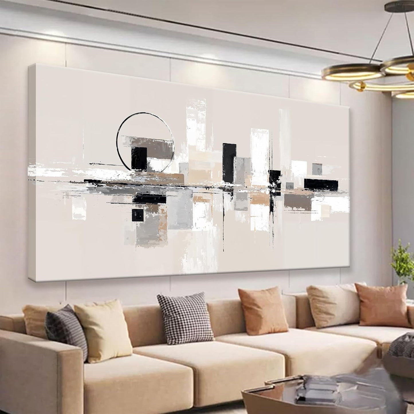 QSQ Abstract Wall Art Black White Wall Art Painting Grey Brown Canvas Art Wall Decor Prints Minimalist Abstract Wall Decor For Living Room Bedroom Kitchen Office Home Decoration 24" × 48"