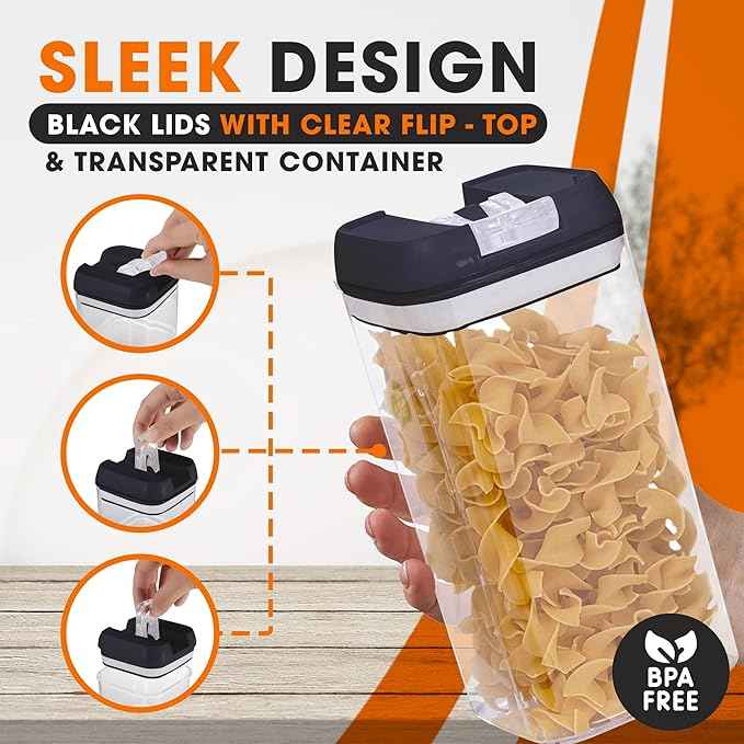 Cheer Collection Airtight Food Storage Containers, Kitchen Storage Containers for Pantry, Set of 6 Food Containers with Lids Airtight, Pantry Storage Containers & Organizers with Lids, 12L, Black