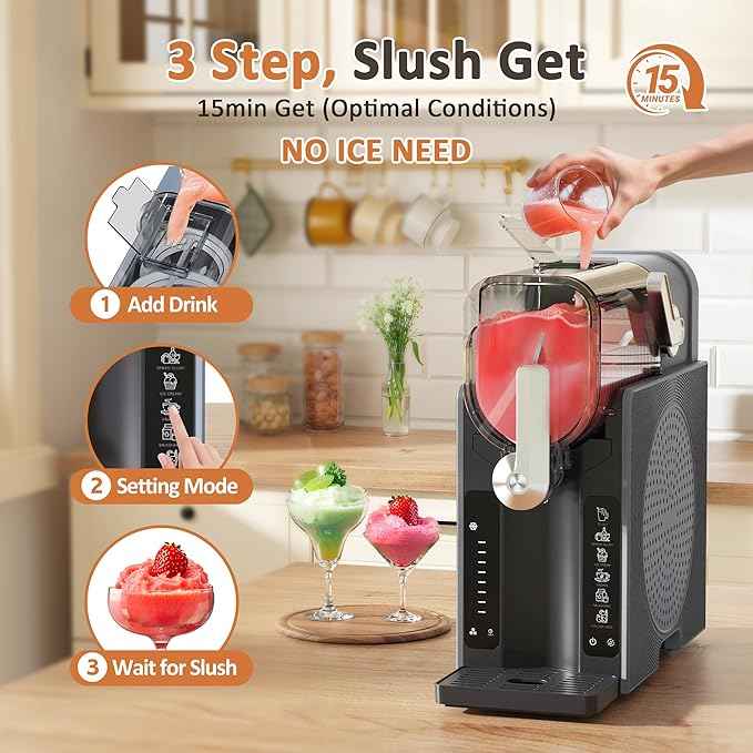 Slushie Machine, Slushy for Home No Ice Need, Soft Serve Ice Cream Maker & Margarita Machine, Auto-Cleaning, 6 Presets for Milkshakes, Frappés, Frozen Drink and More. (black)