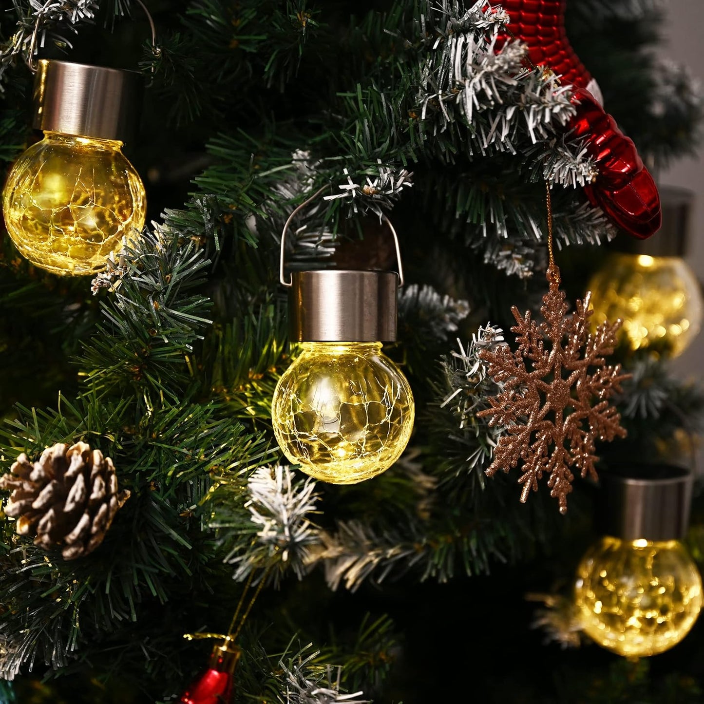 GIGALUMI 24 Pack Solar Outdoor Lights, Solar Hanging Lights for Christmas Decoration-Cracked Glass Solar Lights Outdoor Waterproof for Garden, Yard, Fence, Tree（Warm White）