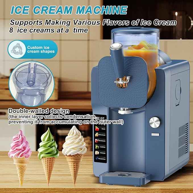 Ice Cream Maker, Slushie Machine for Home, Slushy Machine 70 oz Margarita Machine with 6 Preset Programs for Ice Cream, Milkshake, Cocktail, Frappés, 9-Level Adjustable Thickness, Navy Blue