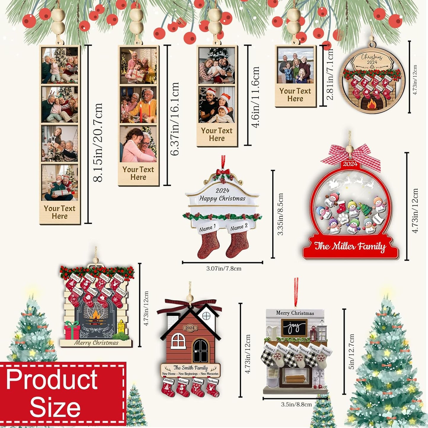 Personalized Deer Christmas Ornaments with Names of 2/3/4/5/6/7/8 Custom Reindeer Family Ornament Customized Xmas Tree Hanging Ceramic Decoration Gift