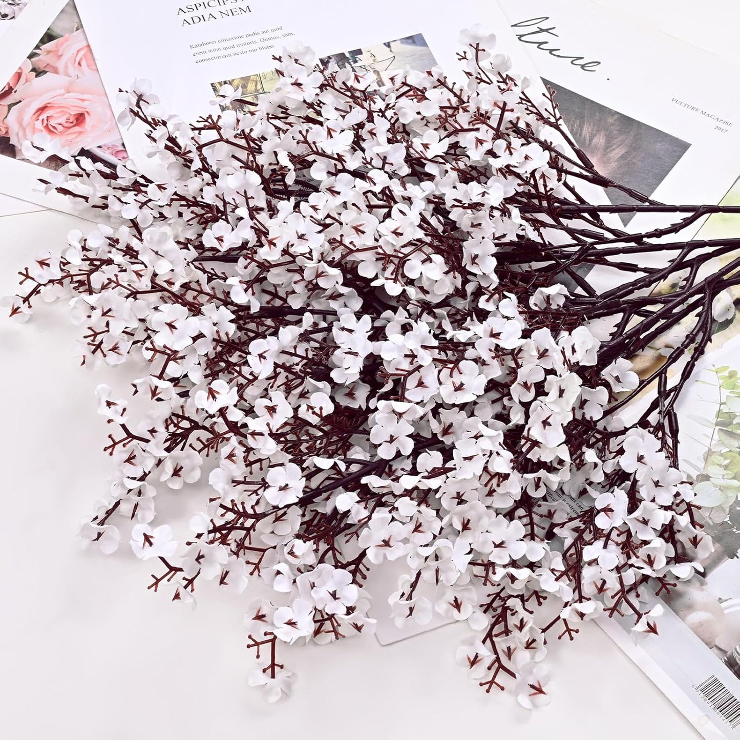 Yastouay White Fake Flowers Real Touch Silk Flowers, 5Pcs Babys Breath Artificial Flowers Bulk, Faux Gypsophila Bouquet Artificial Flowers for Thanksgiving Christmas Decorations Floral Arrangement