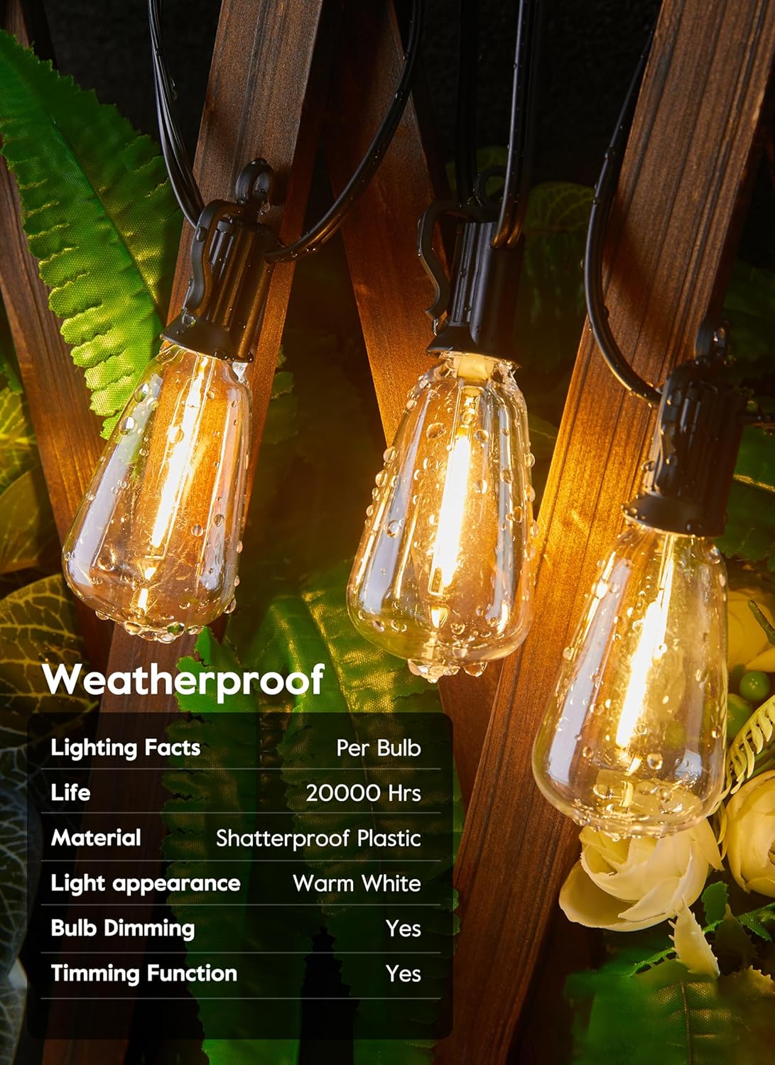 Brightown Solar String Lights Outdoor - 38FT Patio With Remote, 16 Shatterproof LED Bulbs, 3 Light Modes, Waterproof Hanging Solar for Outside Backyard Party Decor