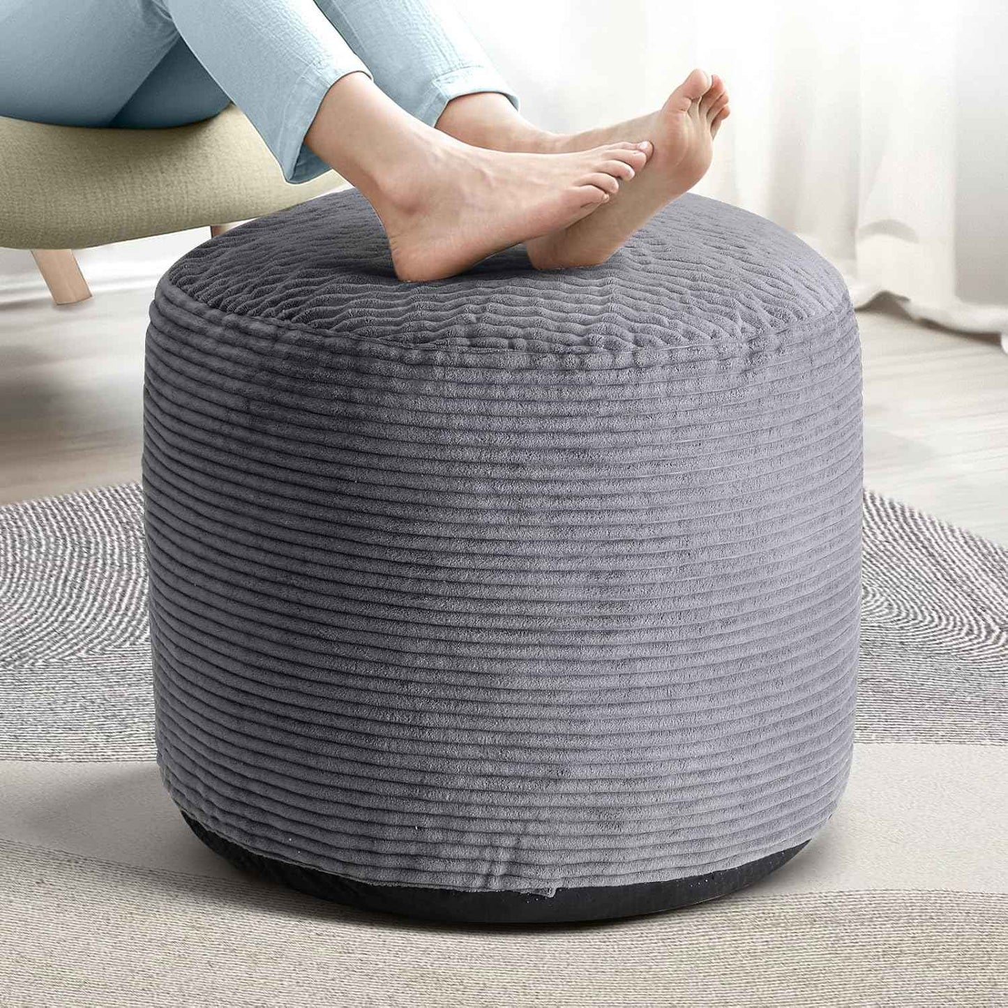 Dual-Size Corduroy Ottoman with Hidden Zipper – Ergonomic Memory Foam Footrest Poufs for Office Desks, Couches & Delicate Floors,Dark Gray 26"x 18"