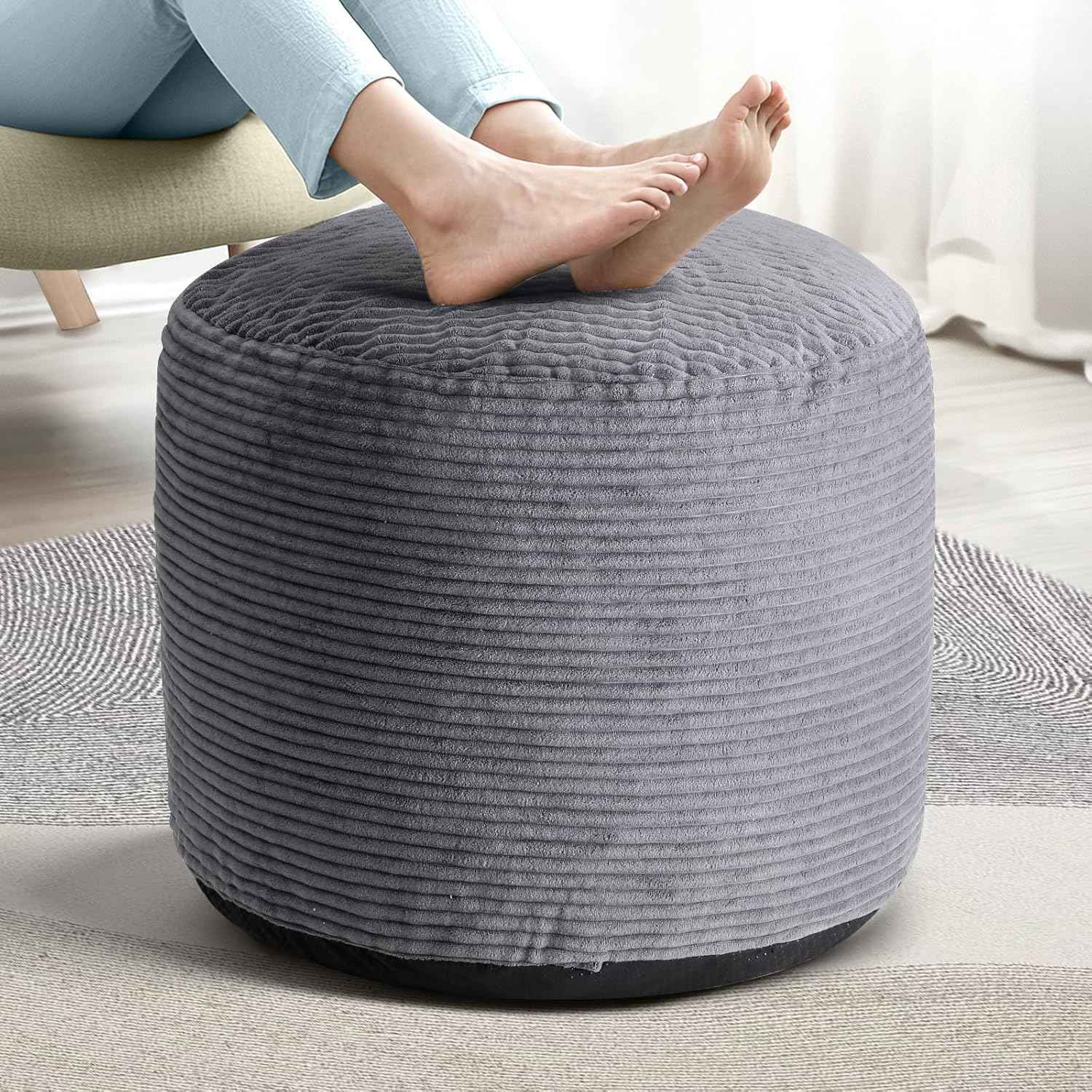 Dual-Size Corduroy Ottoman with Hidden Zipper – Ergonomic Memory Foam Footrest Poufs for Office Desks, Couches & Delicate Floors,Dark Gray 26"x 18"