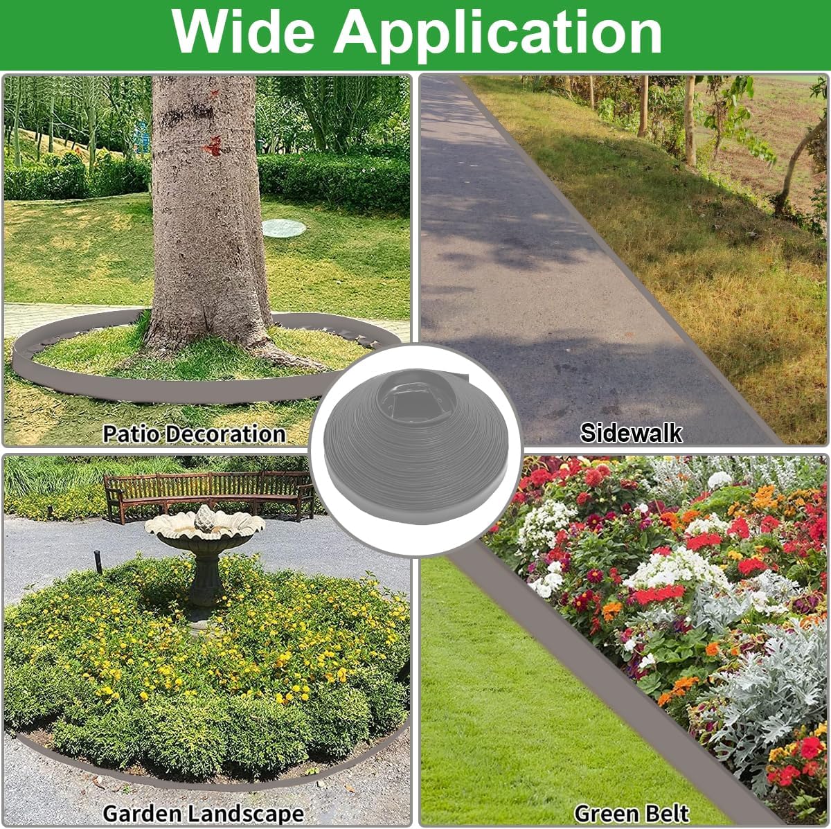 Landscape Edging,33ft x 4inch Tall Plastic Garden Edging Border with 30 Spikes,Lawn Edging for Landscaping Flower Bed,Yard,Patio-Grey