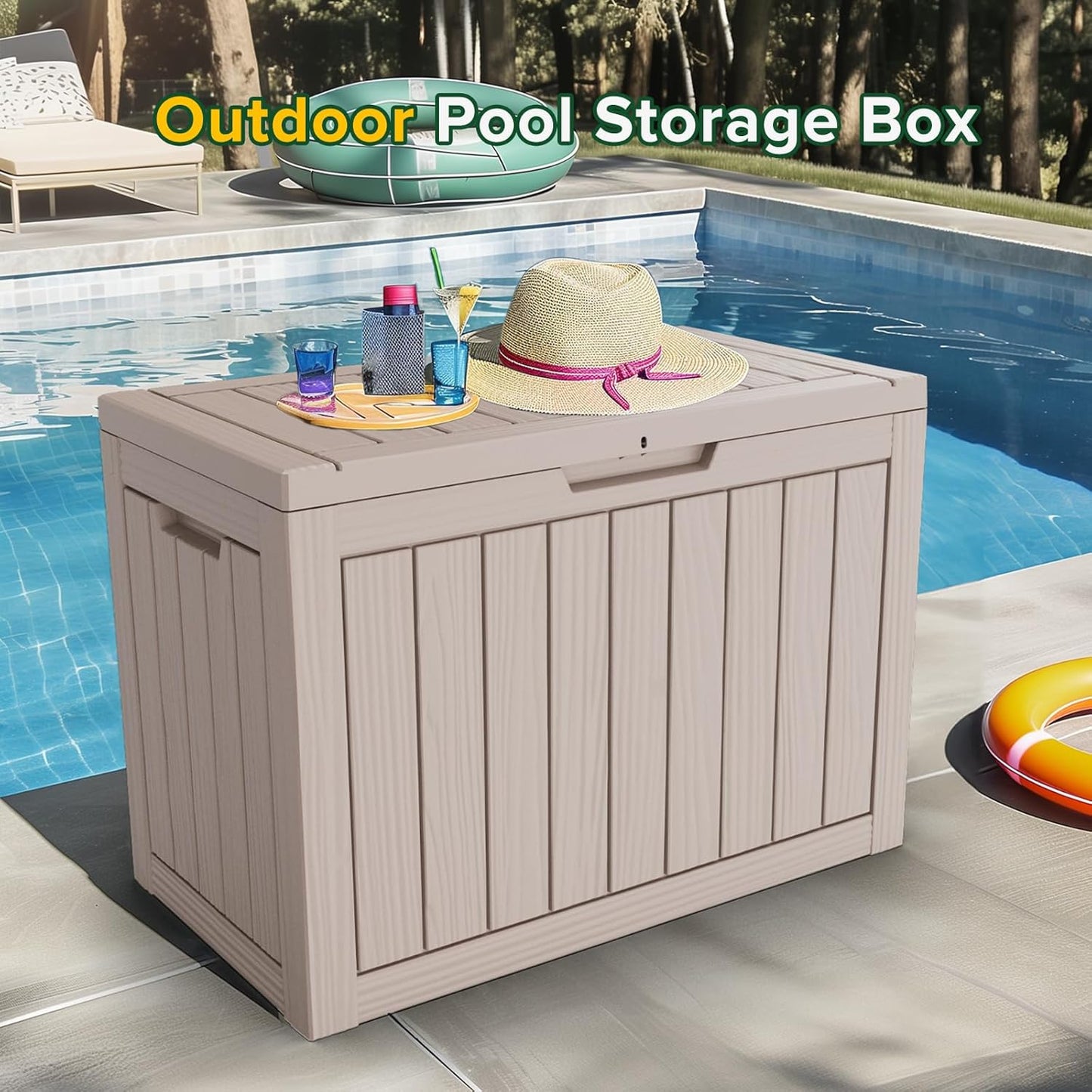Vixzen 45 Gallon Resin Deck Box, Lockable Outdoor Storage Box for Patio Cushions Storage Furniture,Garden Tools, Pool Supplies, Weatherproof and UV Resistant