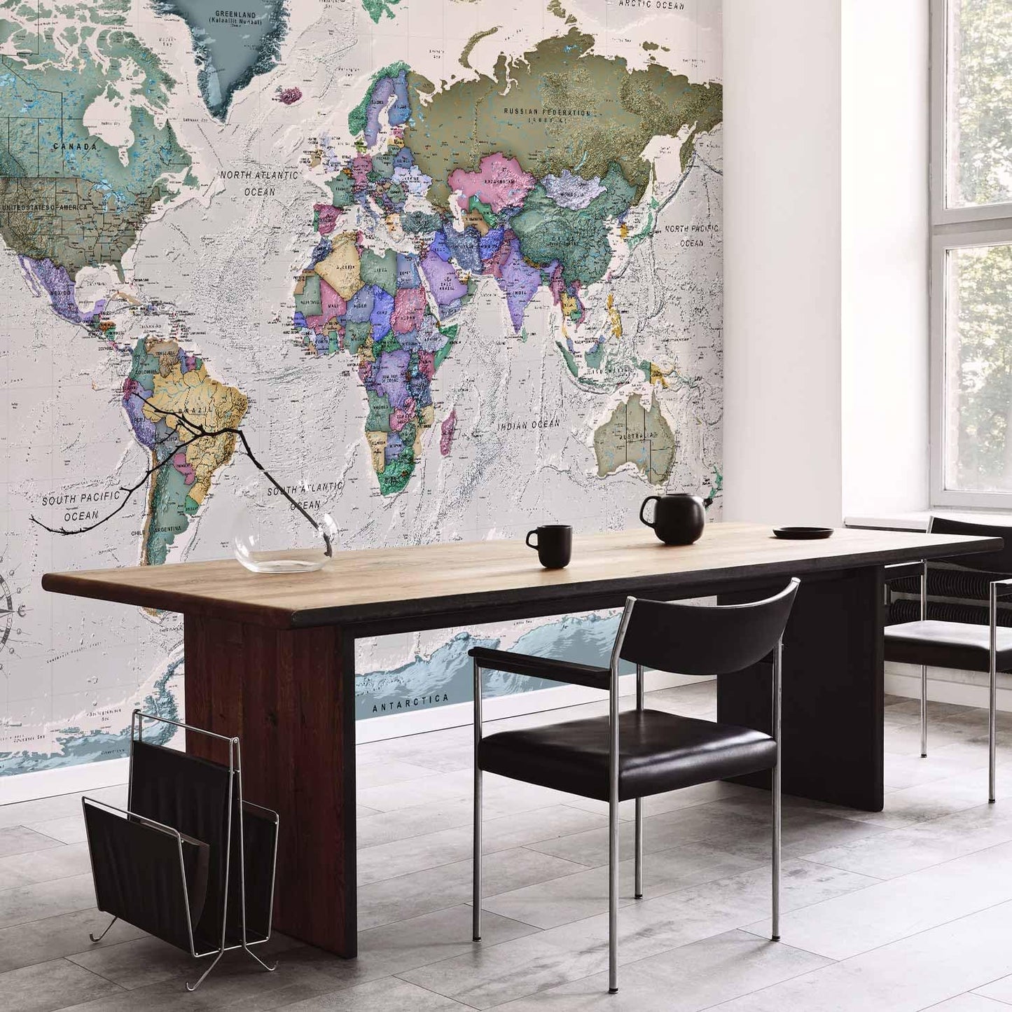 artgeist Wall Mural World Map 77x55 in - XXL Peel and Stick Self-Adhesive Wallpaper Removable Large Sticker Foil Wall Decor Print Picture Image Design Map of The World k-A-0380-a-a