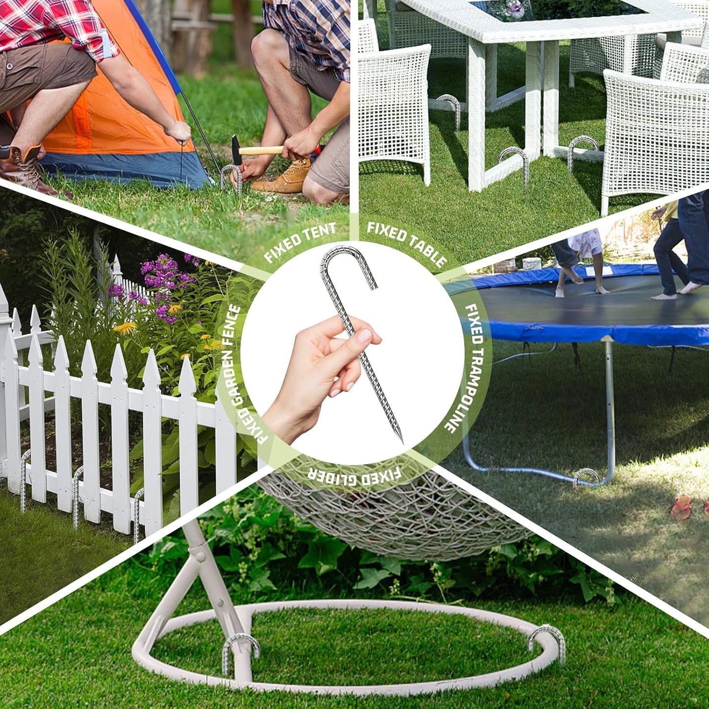 Rebar-Stakes-12-Inch, Ground Stakes Heavy Duty U-Hook Galvanized Anti-Rust Tent Stakes Heavy Duty Ground Anchors for Garden Dog Fence Chicken Coop Christmas Decorations Deer Fence 16pcs