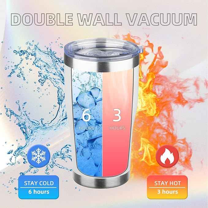 MEZMUT 20oz Coffee Tumbler with Lid and Straw Double Wall Vacuum Insulated Cup Stainless Steel Travel Mugs Insulated for Hot Cold Leakproof Powder Coated Tumbler for Indoor Outdoor(White, 6)