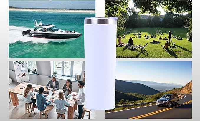 20 oz Powder Coated Cup Double Wall Stainless Steel 20oz Skinny Straight Tumbler with Lid: White
