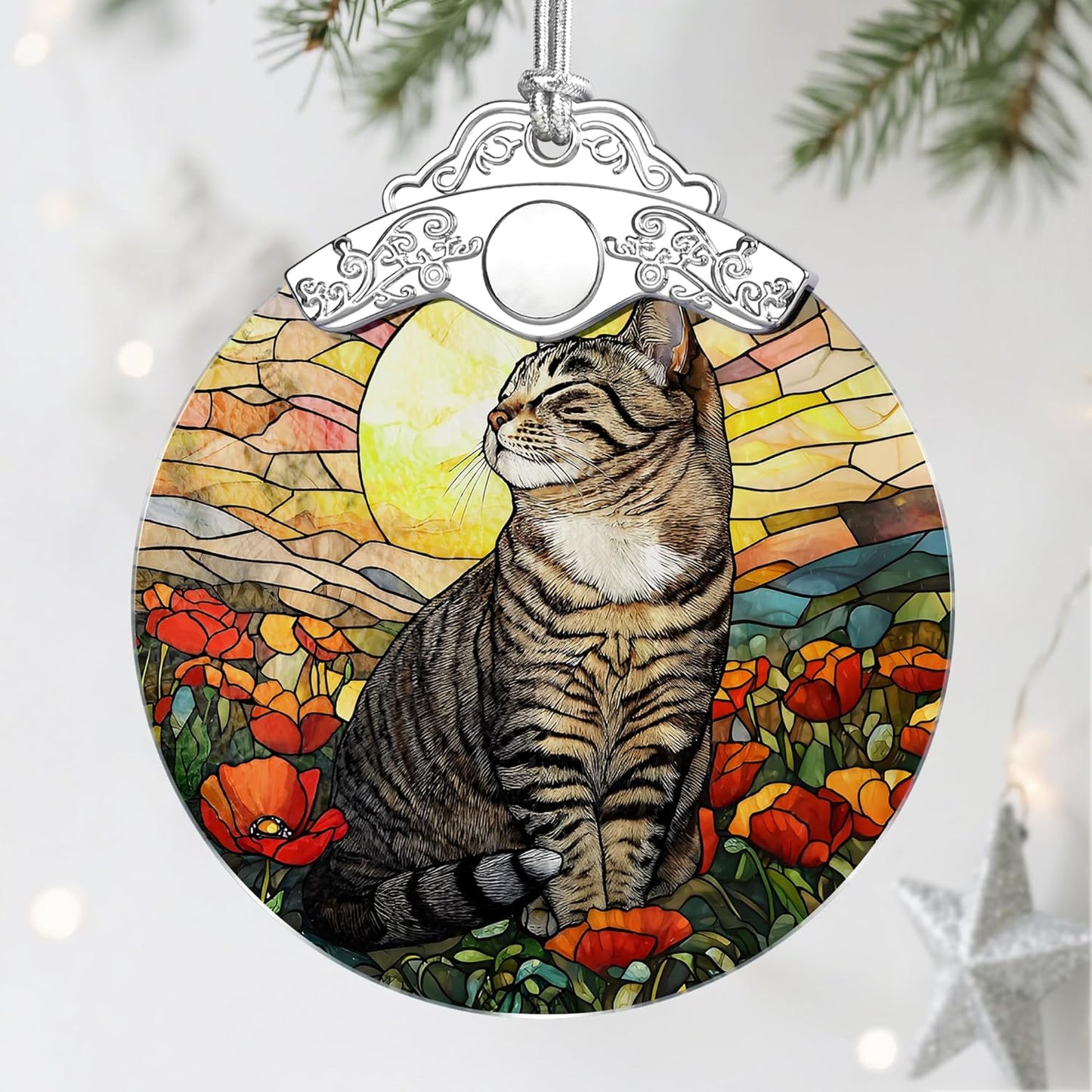 Stained Glass Ornament, Christmas Ornaments, Christmas Decorations for Tree, Holiday Ornament, Gifts for Cat Lovers, Holiday Party Gifts, Gift Ideas & Xmas Gift - Cat