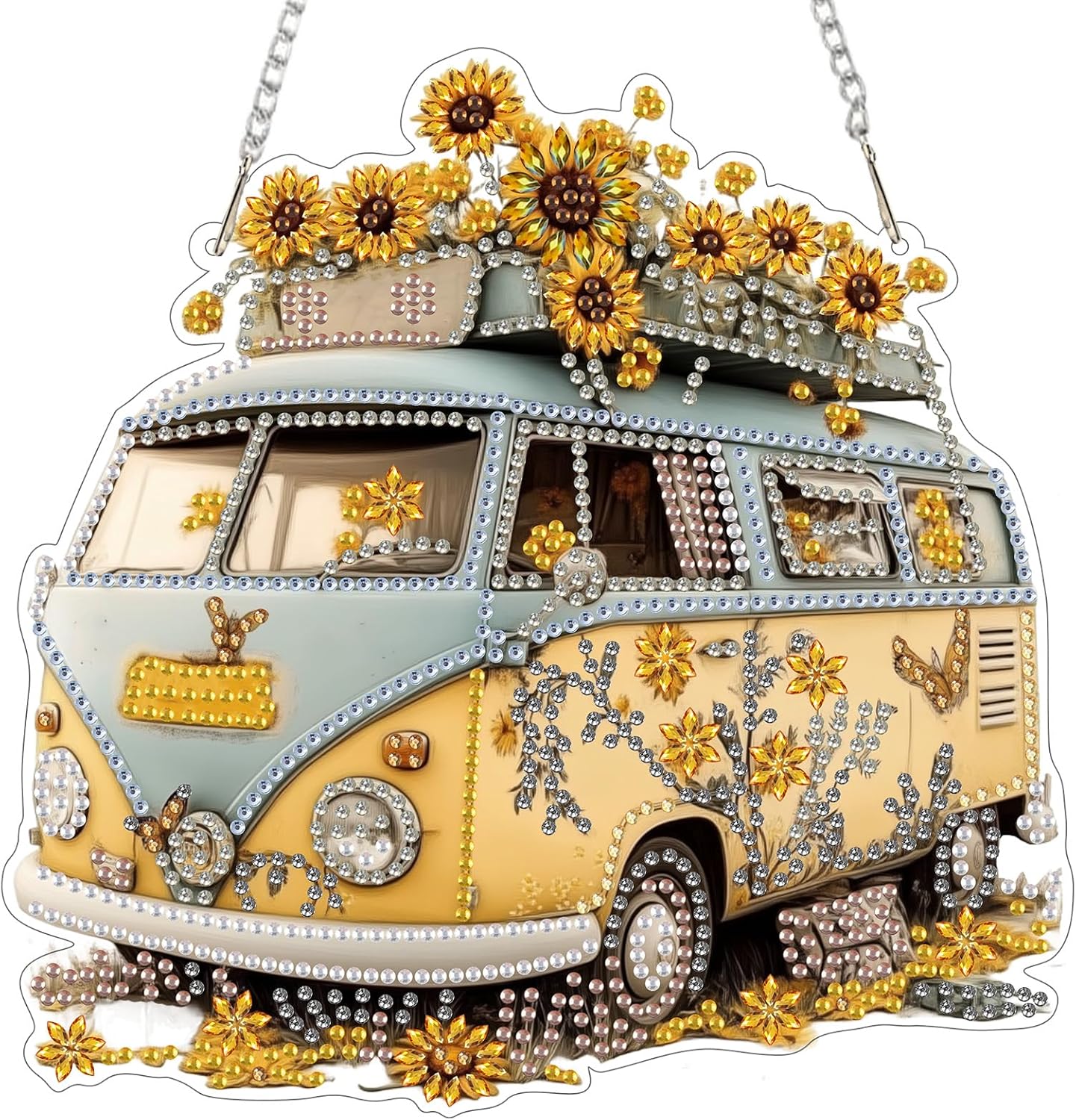 EOBROMD Diamond Hanging Art Kits for Adults, Travel Bus Suncatcher Diamond Art Painting, DIY Special Shaped Rhinestone Kits for Adults, Window Pendants Home Garden Wall Hanging Ornament